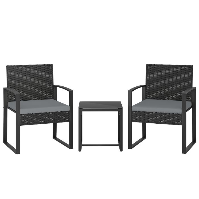 Elmmont Light Grey PE Rattan 3 Pieces Garden Furniture Set - 55cm