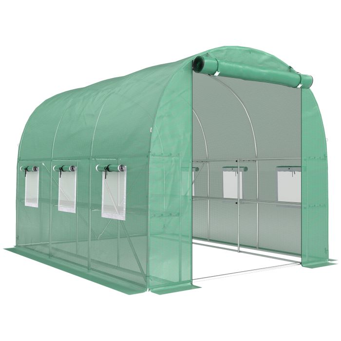 Velara Green Steel Greenhouse with Shelves - 198cm