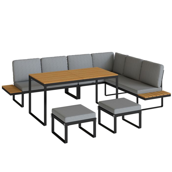 Corion Grey Aluminium 6 Pieces Modular Corner Sofa Set with Dining Table - 198cm