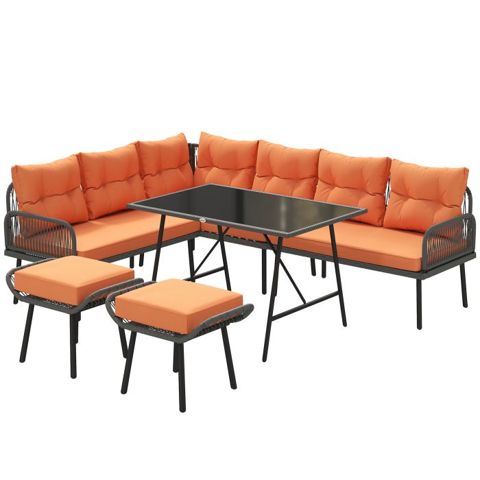 Valthor Steel 8 Seater Rattan Garden Corner Sofa Set - Left Hand Facing