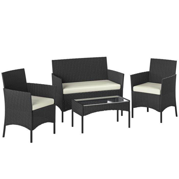 Glycrof Cream White 4 Pieces Rattan Garden Furniture Set - 102cm