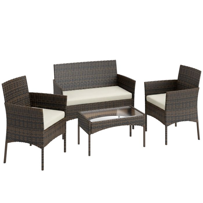 Glycrof Beige 4 Pieces Rattan Garden Furniture Set - 102cm