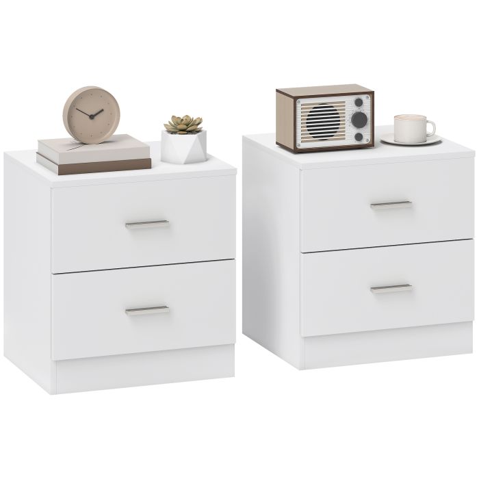 Ashara White Bedside Table Set of 2 - 45cm