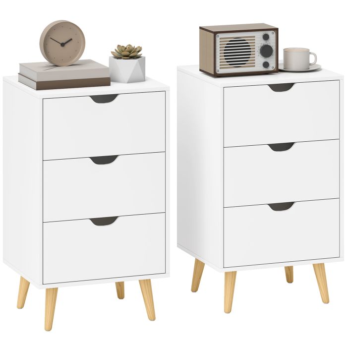 Ashant White Pine Wood Bedside Table Set of 2 - 40cm