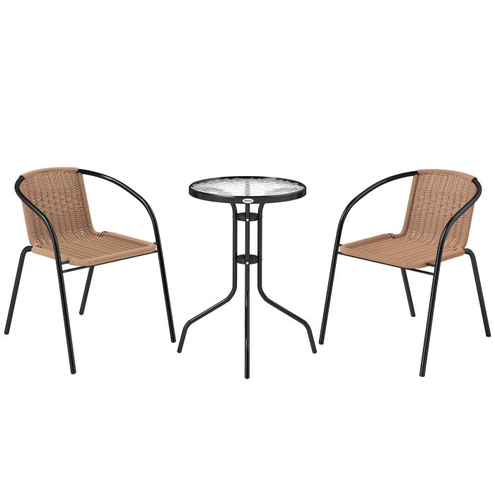 Faiwood Brown PE Rattan 3 Pieces Garden Furniture Set - 55cm