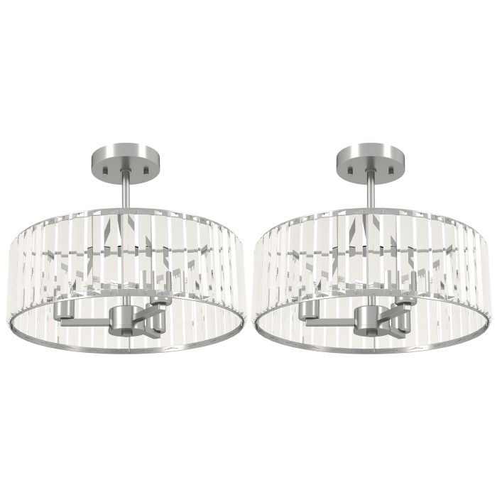 Ashion Silver Metal Crystal Ceiling Light Set of 2 - 39cm