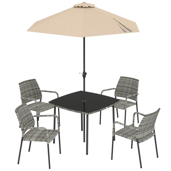 FENWOOD Light Grey 4 Seater Rattan Garden Furniture Set - 90cm