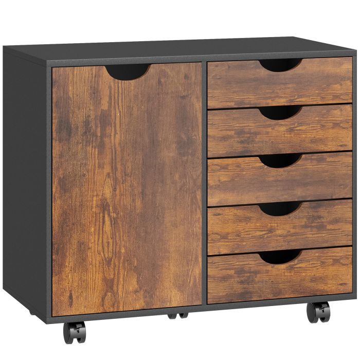 CHILHAM Mobile Office Storage Cabinet with Multiple Compartments - Rustic Brown