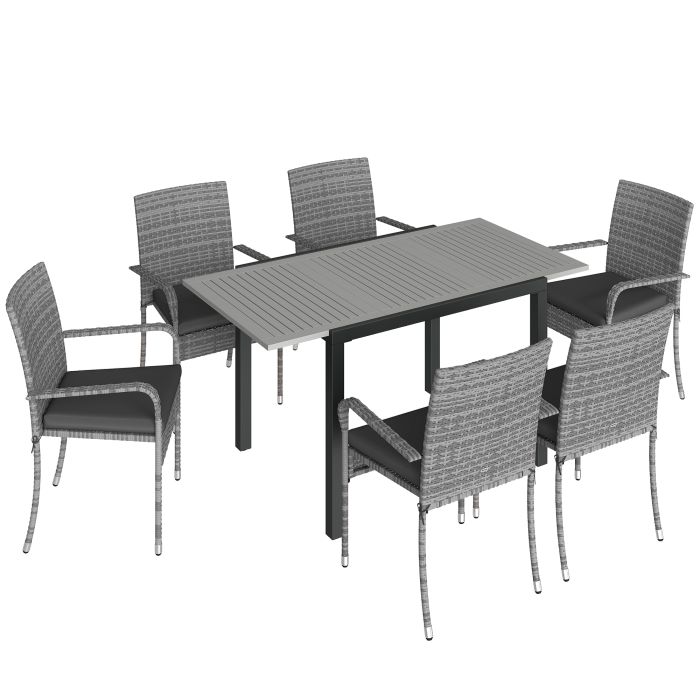 Chewold Light Grey 7 Pieces Rattan Garden Furniture Set - 80cm