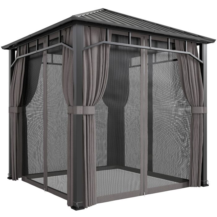 Marwold Dark Grey Metal 2.5x2.5m Hardtop Gazebo with Galvanised Steel Roof - 252cm