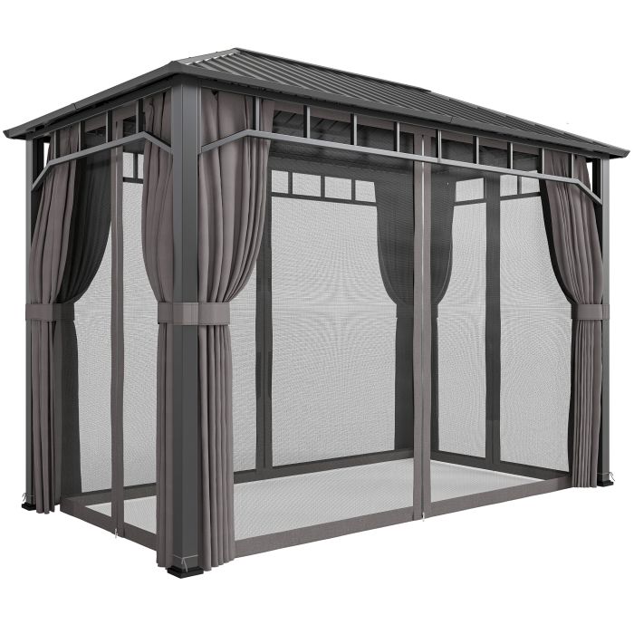 Marwold Dark Grey Metal 2x3.5m Hardtop Gazebo with Galvanised Steel Roof - 204cm
