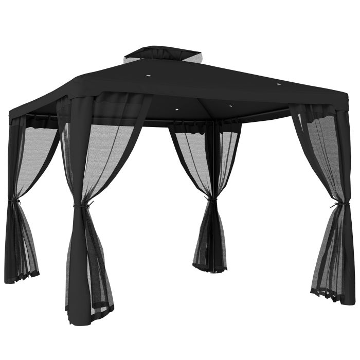 Glyglen Black Metal 3x3m Gazebo Double Roof Canopy Shelter - 294cm