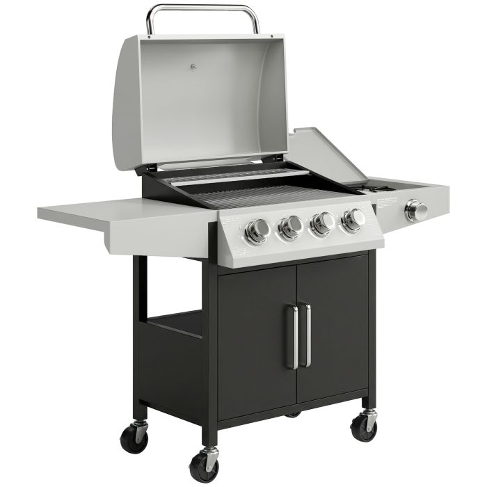 Halena Silver Stainless Steel Barbecue Burner Grill with Side Burner - 55cm