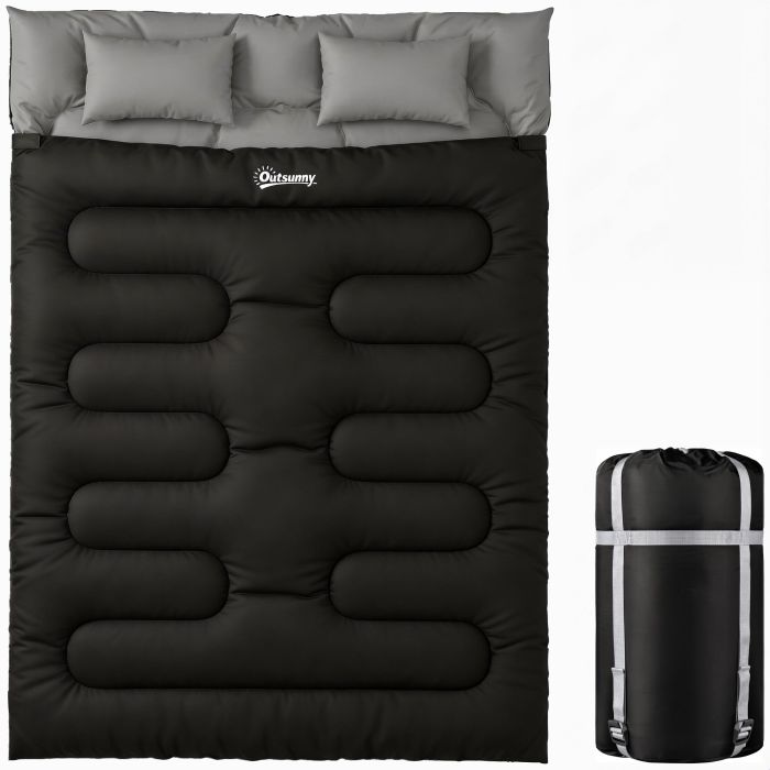Wexcarr Black Fabric Double Sleeping Bag with 2 Pillows - 160cm