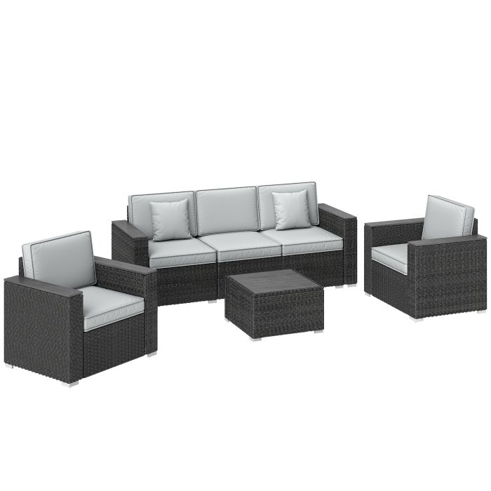 Monen Dark Grey PE Rattan 5 Pieces Garden Corner Sofa Set - 198cm