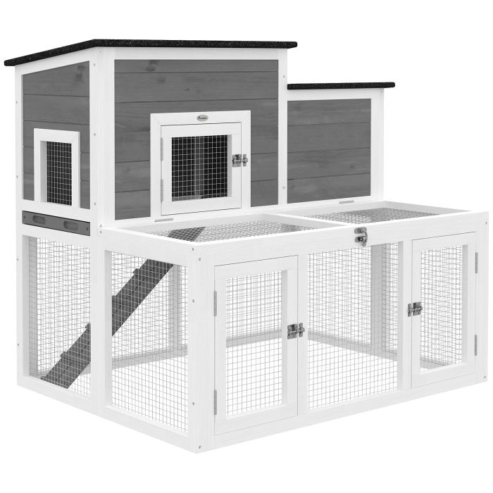 Corar Grey Fir Wood Rabbit Hutch - 75.5cm