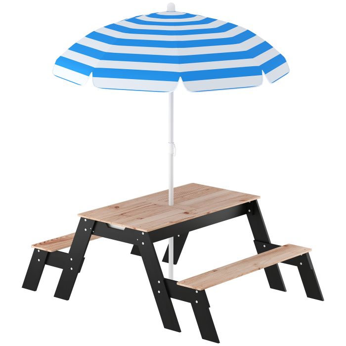 Halia Natural Wood Fir Wood Camping Table and Bench Set with Parasol - 95cm