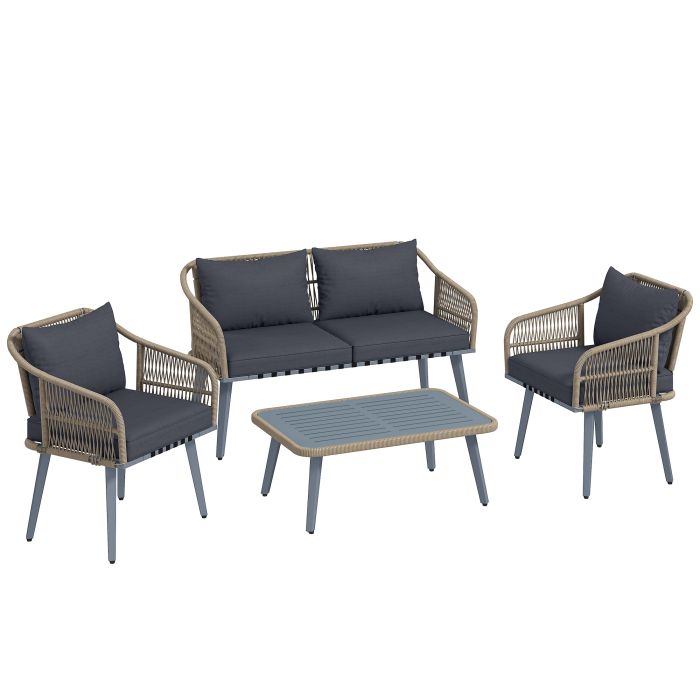 Vallyne Steel 4 Pieces Rattan Garden Furniture Set - Grey