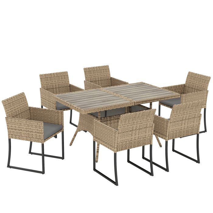 Foxar Light Brown PE Rattan 7 Pieces Garden Furniture Set - 52cm