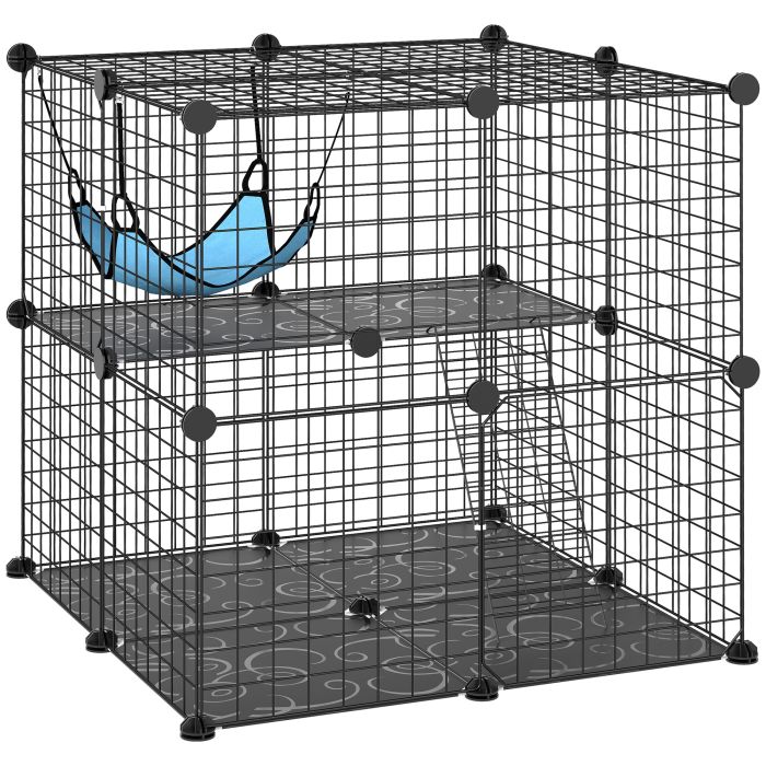 Cambyrn Black Steel Cat Cage 2 Tier - 70cm