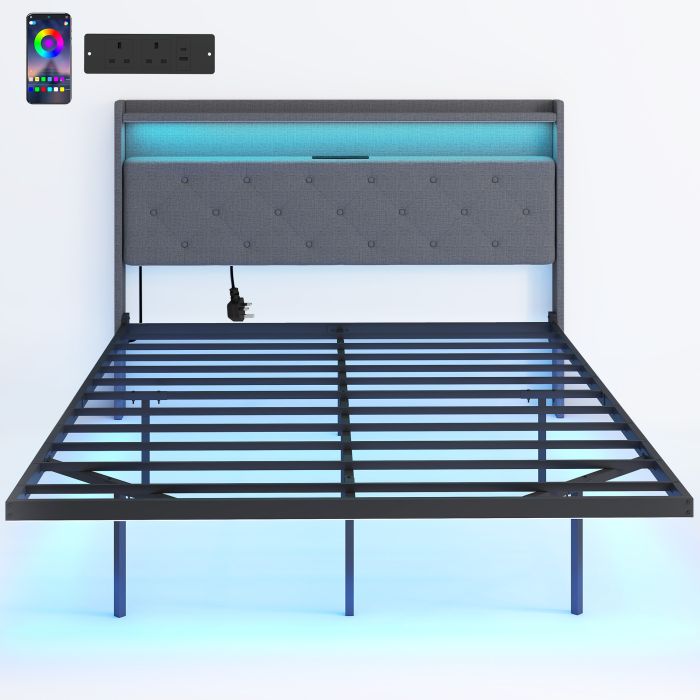 Dormere Double Metal Bedframe with LED Light - Grey