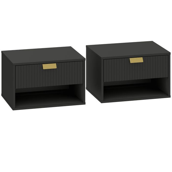 Priridg Black Bedside Table Set of 2 - 40cm