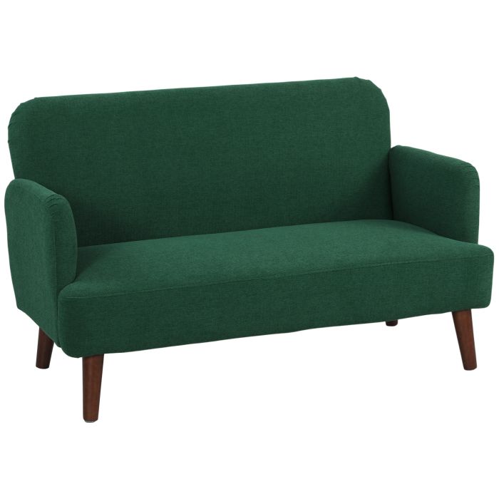 DOVERIDGE Velvet Feel 2 Seater Loveseat Sofa with Thick Padding and Wood Legs - Dark Green and Natural Wood