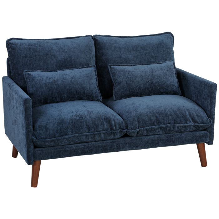 DULWICH 2 Seater Loveseat Sofa with Wide Deep Seat, Spring Cushions and Wood Legs - Blue