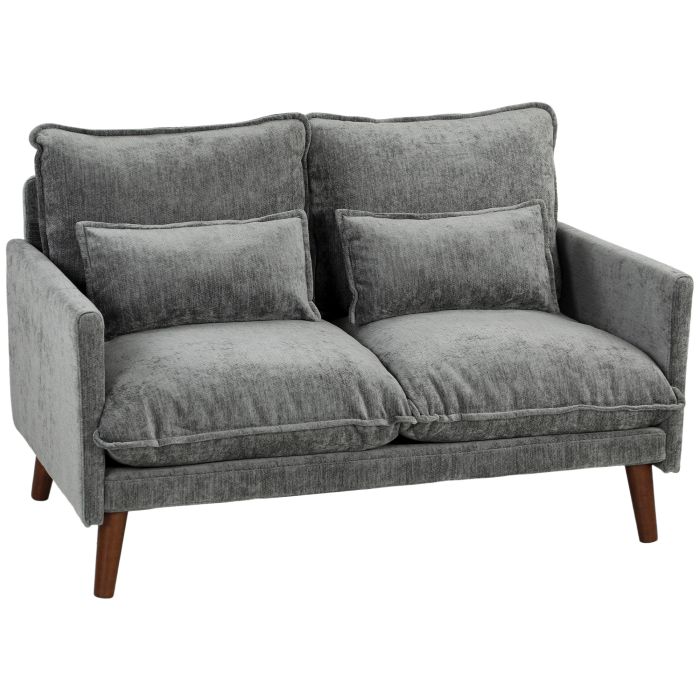 DULWICH 2 Seater Loveseat Sofa with Wide Deep Seat, Spring Cushions and Wood Legs - Grey