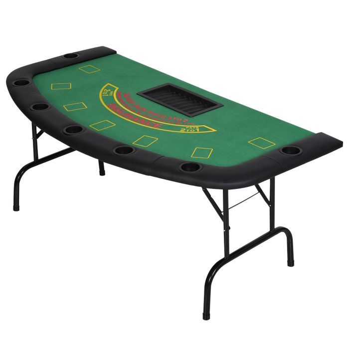 COOKHAM 7 Player Folding Poker and Blackjack Table with Chip Tray and Cup Holders, 182 x 91 x 75 cm - Green