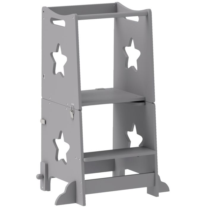 ASHCOMBE 2 in 1 Toddler Step Stool with Safety Rail for Kitchen and Bathroom - Grey