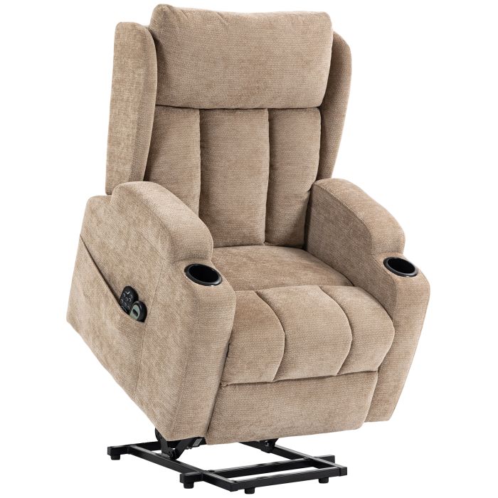 HUNGERFORD Chenille Power Lift Recliner Chair with Vibration Massage and Heat - Brown