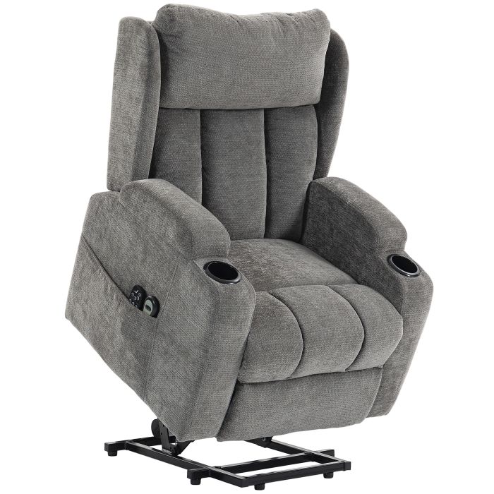 HUNGERFORD Chenille Power Lift Recliner Chair with Vibration Massage and Heat - Grey