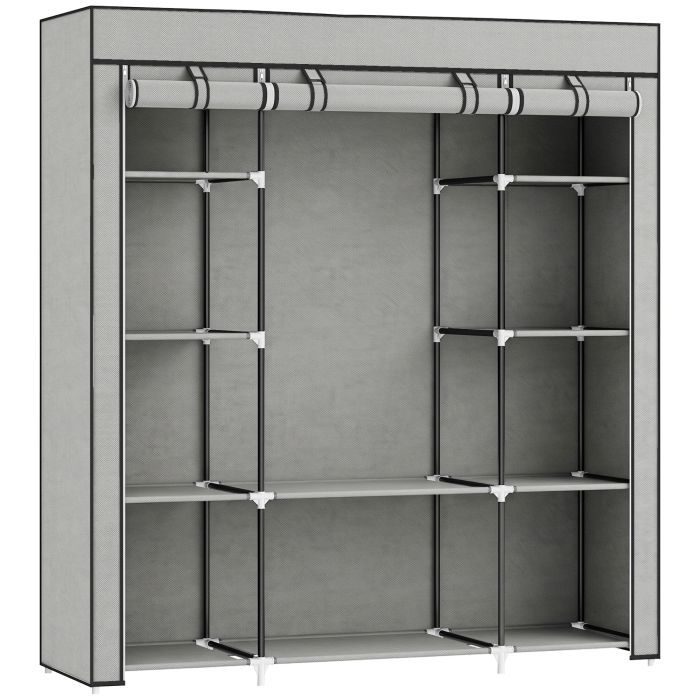 HIGHGATE Foldable Fabric Wardrobe with Hanging Rail and Storage Shelves - Light Grey
