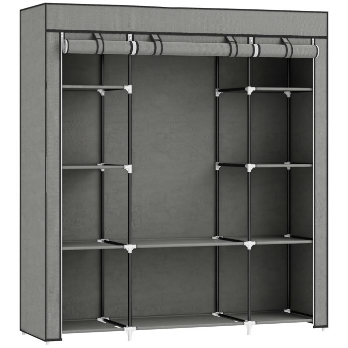 HIGHGATE Foldable Fabric Wardrobe with Hanging Rail and Storage Shelves - Dark Grey