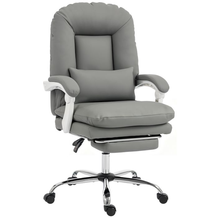 KENENA Ergonomic Reclining Executive Office Chair with Lumbar Support and Footrest - Grey, White and Silver Tone