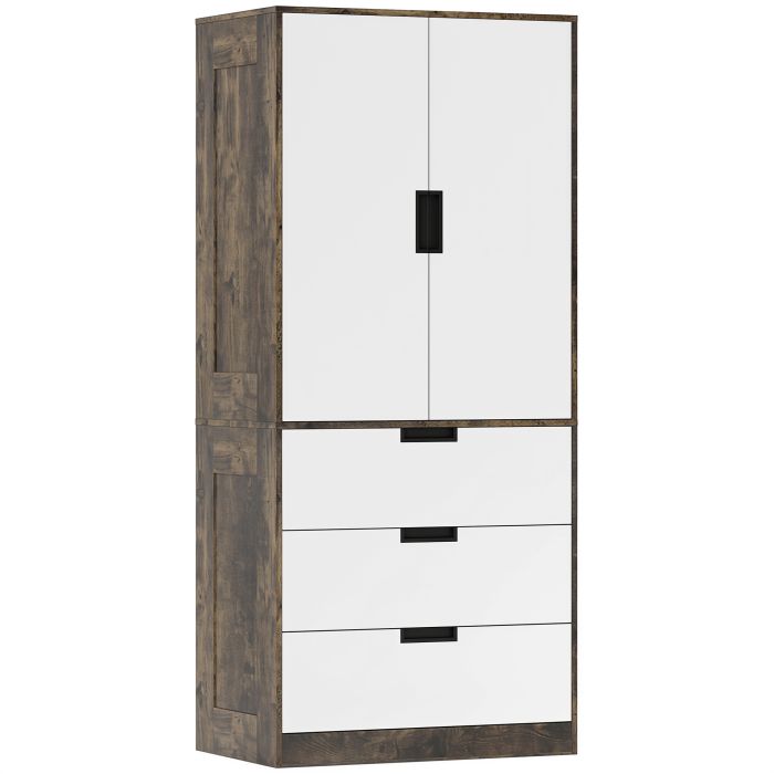 SERENA 2 Door Wardrobe with 3 Drawers Dark Oak with White - 80cm