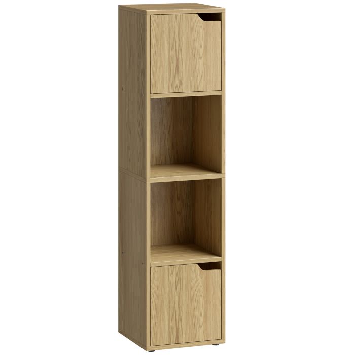 CADMORE 4 Tier Narrow Bookcase and Storage Cabinet with Doors - Oak
