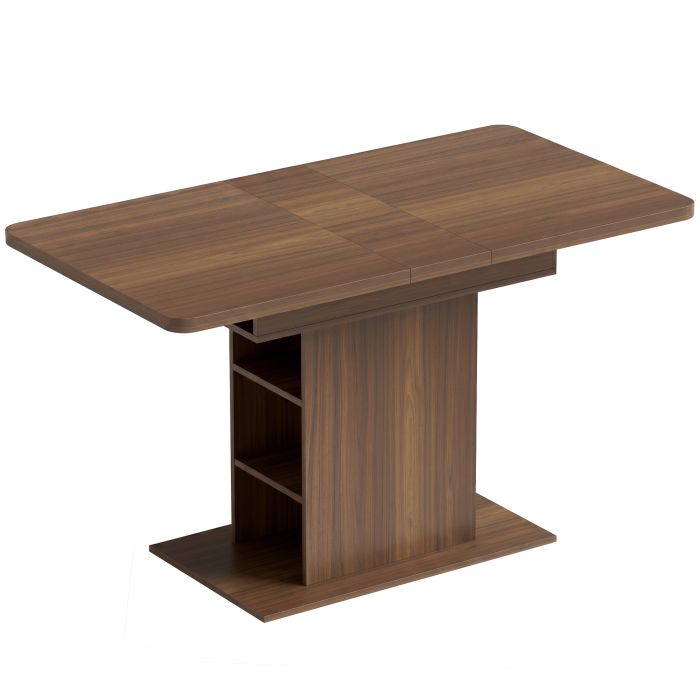 CARBROOKE 110 to 130 cm Extendable Dining Table for 4 to 6 People with 6 Open Shelves - Walnut Brown