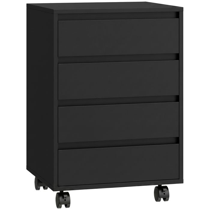 CHARLTON 4 Drawer Mobile Office Filing Cabinet with Wheels - Black