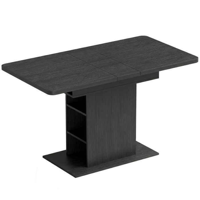 CARBROOKE 110 to 130 cm Extendable Dining Table for 4 to 6 People with 6 Open Shelves - Black