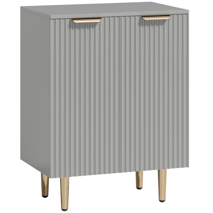 GRYNDALEON Modern Sideboard Cabinet with Adjustable Shelf and Metal Legs - Grey and Gold Tone