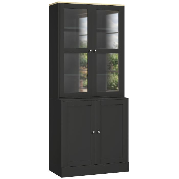 KENDAL Modern Display Bookcase with Glass Doors and Adjustable Shelves - Black and Natural
