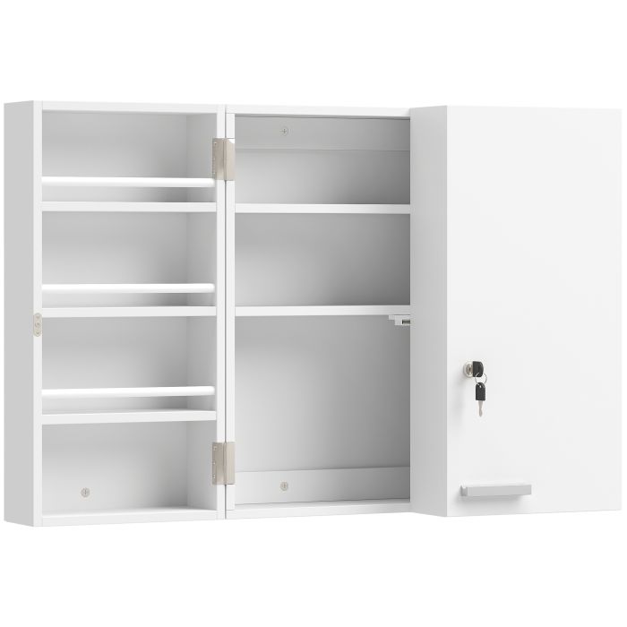 STOURBRIDGE 3 Tier Medicine Cabinet with Key Lock, 2 Doors and 11 Storage Compartments - White