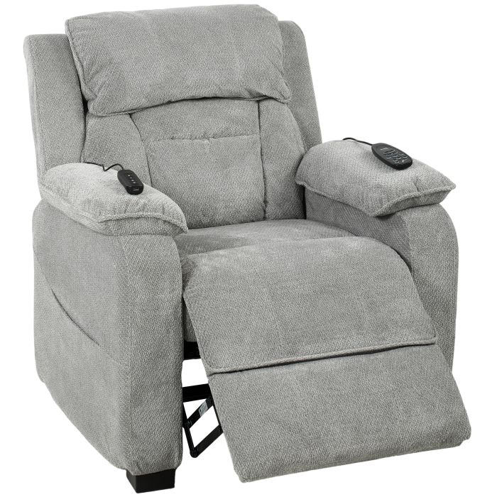MEREWORTH Power Recliner Armchair with Massage, Heat and Wide Spring Seat - Light Grey