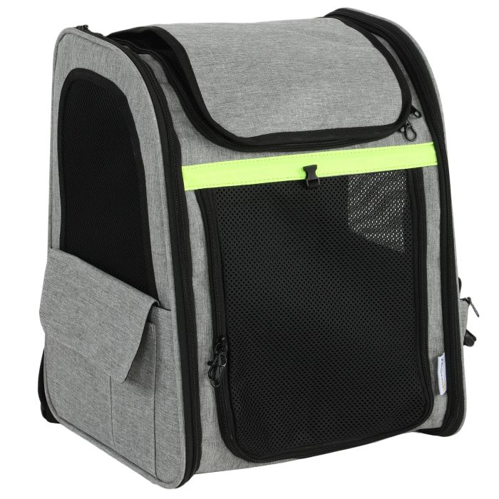 CLITHEROE Expandable Breathable Dog and Cat Carrier Backpack with Reflective Strip - Light Grey