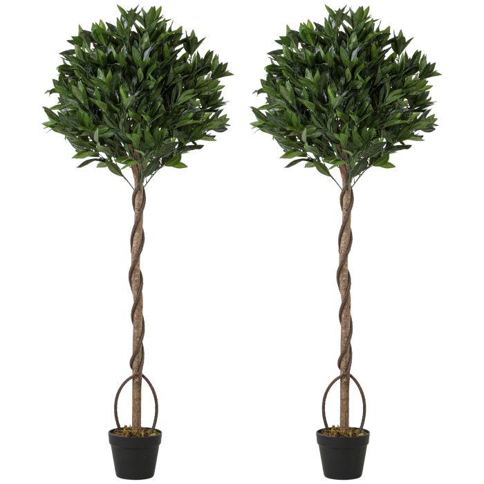 GILLINGHAM Set of 2 Artificial Bay Laurel Topiary Trees with Weighted Pots - Green