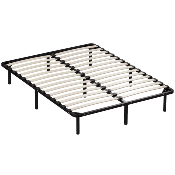 DUNFORD Double Metal Bedframe with Wood Slats and Underbed Storage - Black and Natural