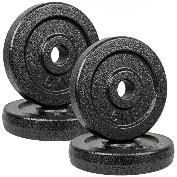 KINGSTON Set of 4 5 kg Metal Weight Plates with 1 Inch Bore for Dumbbells and Barbells - Grey