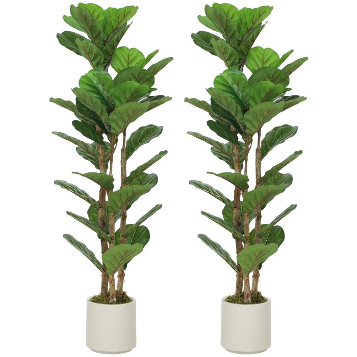 UMBLUX Set of 2 Artificial Fiddle Leaf Fig Trees, 120 cm Tall - Green